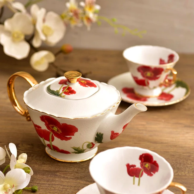 Wholesale High Quality New Bone China Coffee Set Gold Rim Tea Set Anaglyph Ceramic