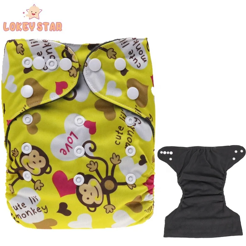 Lokeystar Pink Monkey Bamboo Charcoal Snap Button Adjustable Portable Waterproof Diaper Pants Baby Cloth Diapers