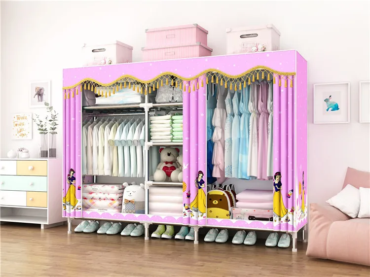 simple Design Cloth Wardrobe Portable Folding Fabric Cover 25mm Steel Tube Large size Plastic parts Box packing C233