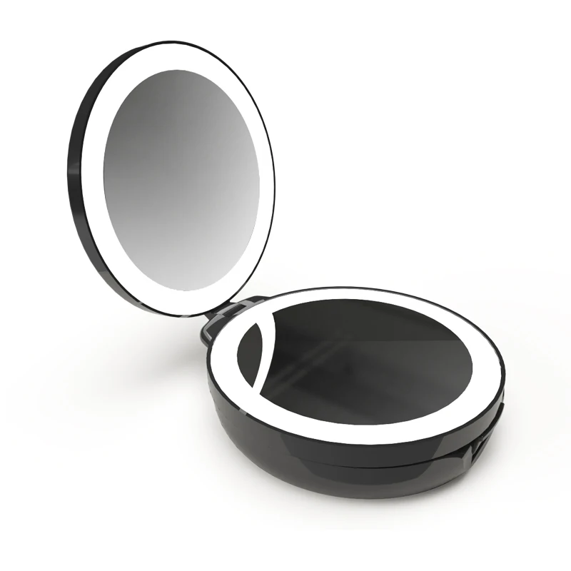 Hot selling New Small Round Foldable Makeup Mirror with LED Light for Christmas promotion gifts stock goods