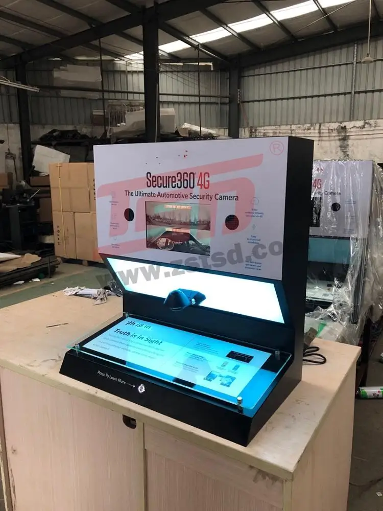 custom store advertising automotive security camera 360 acrylic counter top display stand with LCD