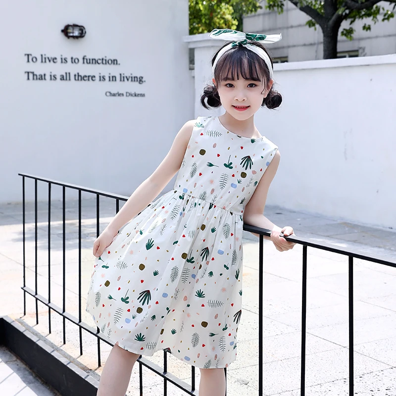 
2019 New Products Kids Summer Sleeveless Lovely Girls Cotton Fabric Princess Dress 