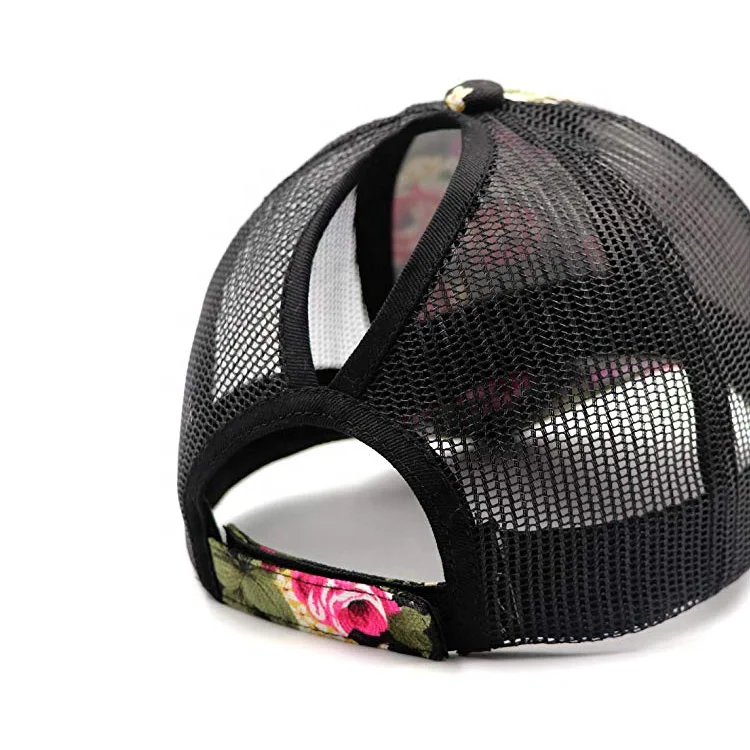 
Custom Printing Logo Pattern Women Ponytail Caps Wide Brim Hat With Ponytail Hole 