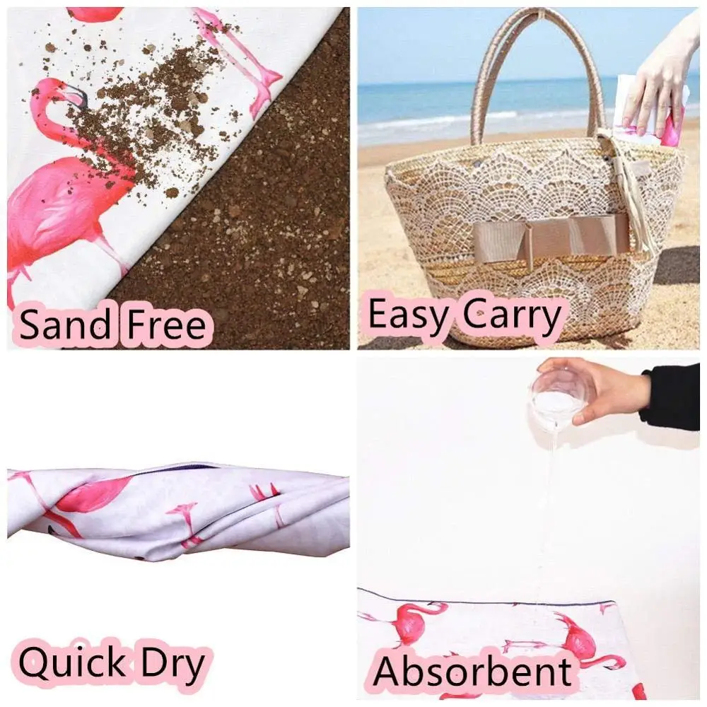 Hot Sale Two Side Printed Microfiber Flamingos Sand Free Beach Blanket Quick Dry Super Absorbent Lightweight Thin Beach Towel