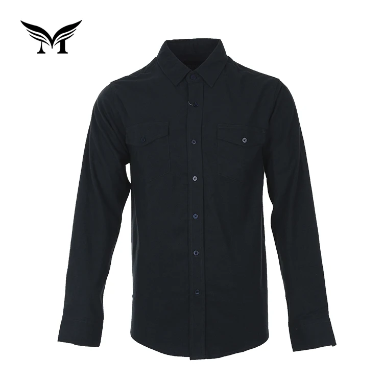 New style oem nice casual 100% cotton plain dyed black button up flannel shirt men