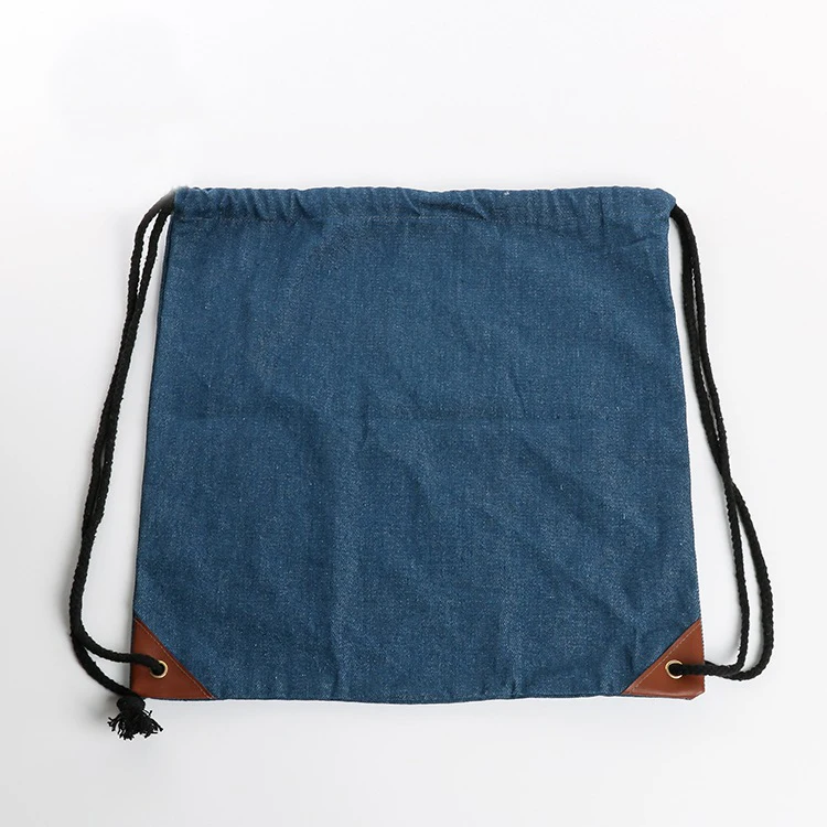 Customized size promotion retail wholesale denim jeans drawstring backpack bag