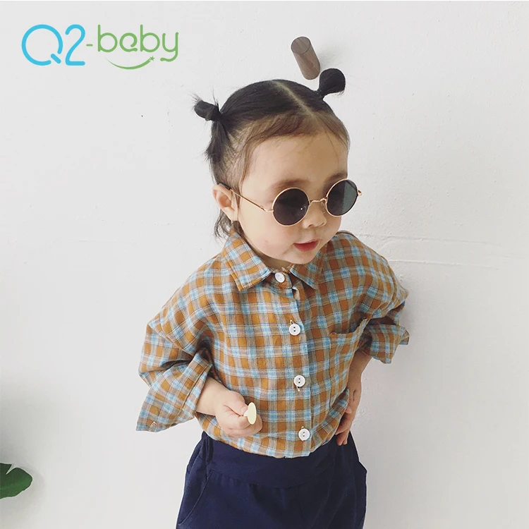 
Q2-baby Infant Toddlers Clothing Long Sleeve Shirt Plaid Designs Baby Blouse 