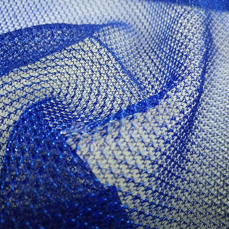Blue Lurex Fishnet Fabric for Carnival Decoration , Quality Glimmer Polyester Tulle Fabric from Tin Seng