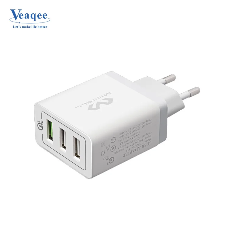 Veaqee быстрое зарядное устройство EU/US/UK 2.1A QC3.0 зарядное устройство для мобильного телефона