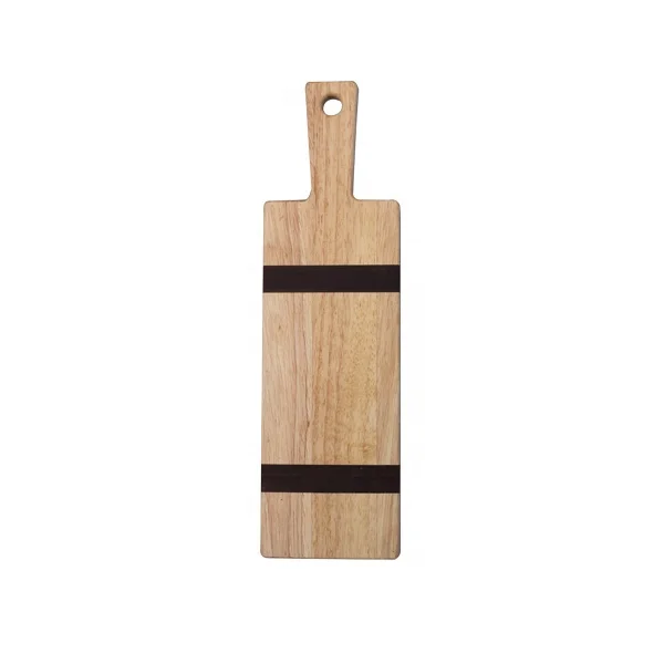 
wholesale eco-friendly rectangular customized rubber wood cutting serving board with handle for kitchen 