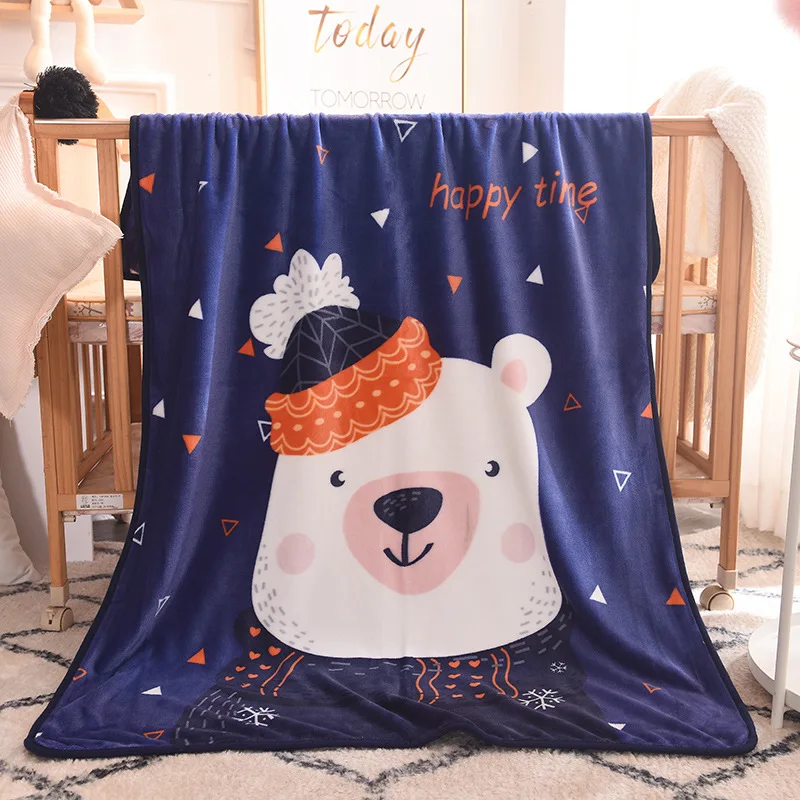 
Children Cute Summer Coral Wool Thin Blanket Custom Cartoon White Bear Blanket Baby Flannel Blanket 
