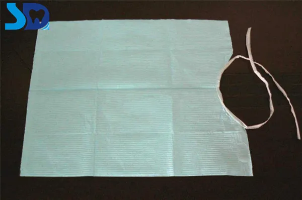Disposable PE+Tissue Dental bibs with tie on in different size/color