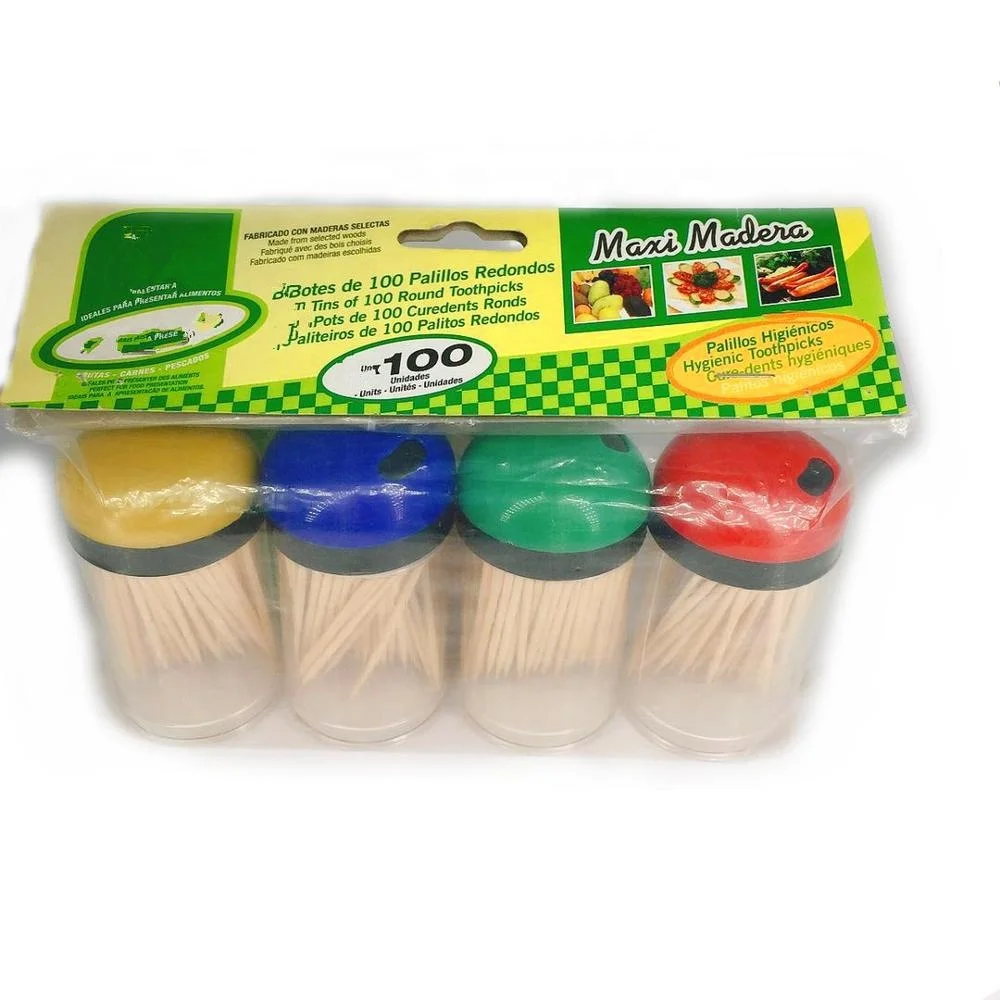 
Eco-friendly 4 PVC Jars in Set Two Sharp Ends and One Top Bamboo Skewers Toothpicks 