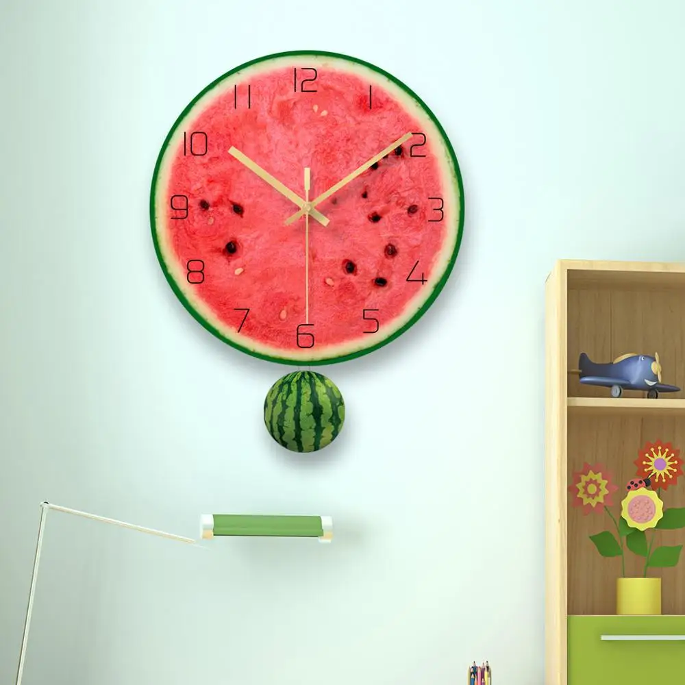 12 inch UV Printing Tempered Glass  Fruit Watermelon Wall Clock Pendulum