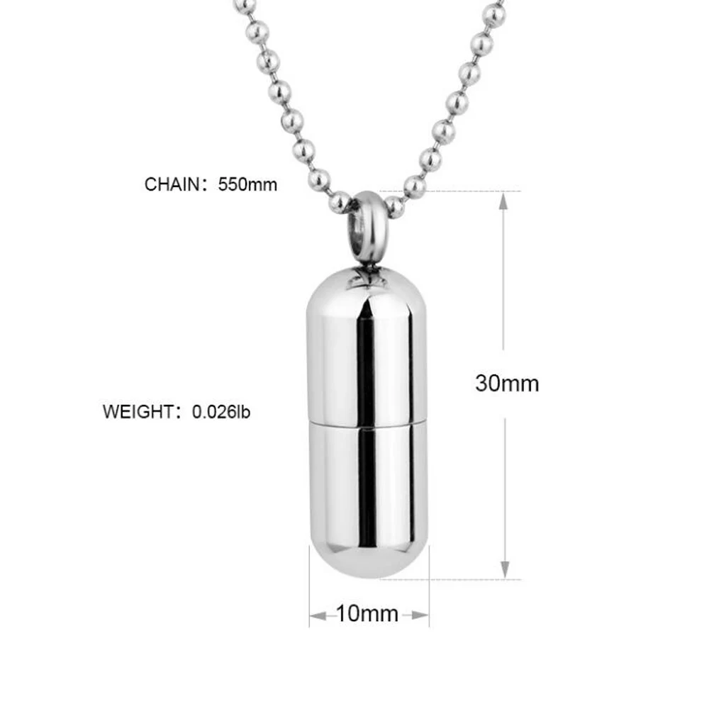 Openable Stainless Steel Cremation Ash Capsule Pendants Necklace Pills Shape Keepsake Urn Jewelry