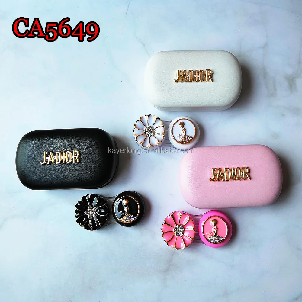 contact lens case luxury diamond flower and girl deco pu cover iron travel box CA5649