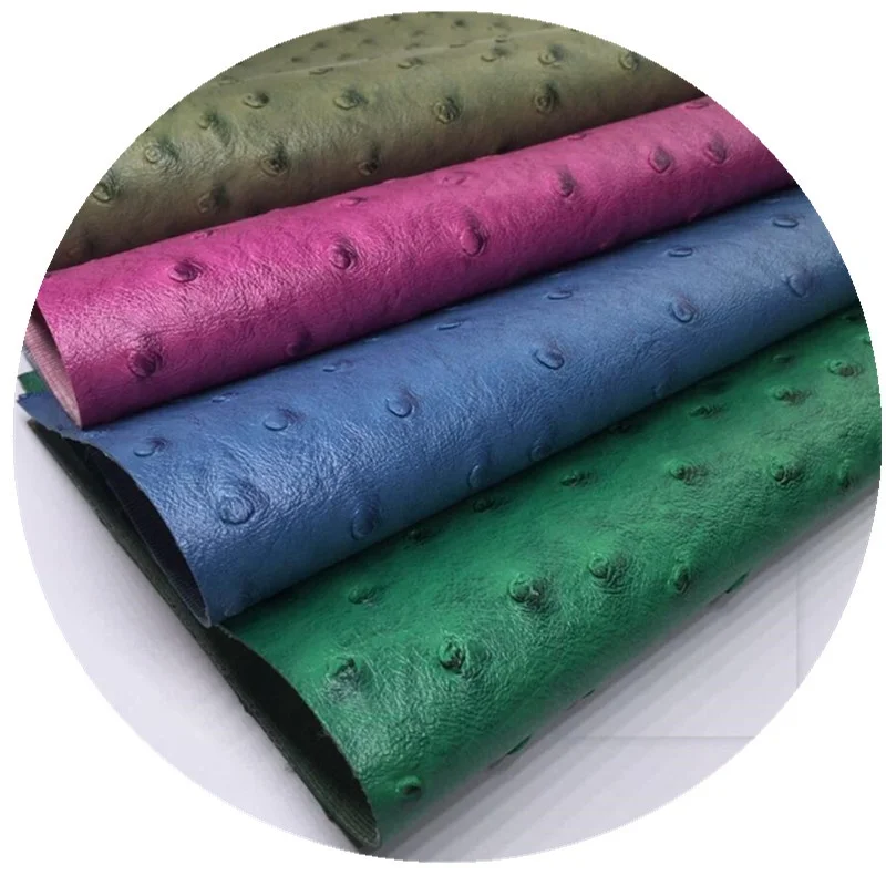Embossed ostrich pu faux leather for textiles and leather products eco friendly synthetic bags women handbags leather