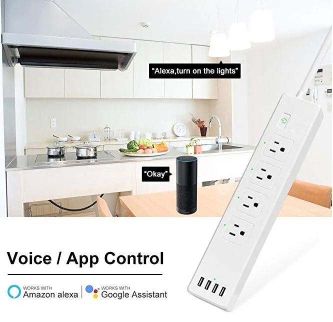 Устройство защиты от перенапряжения нам WiFi смарт-удлинитель с 4 розетками переменного тока и usb-порта поддержка Alexa Google Home IFTTT