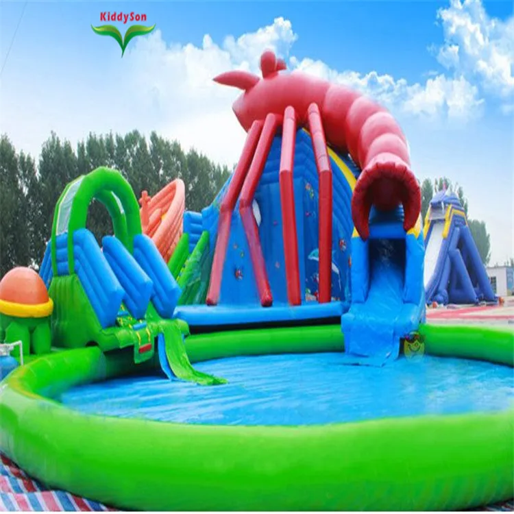 Export to malaysia ice and snow world theme inflatable water slide with pool for kids and adults, inflatable water park for sale