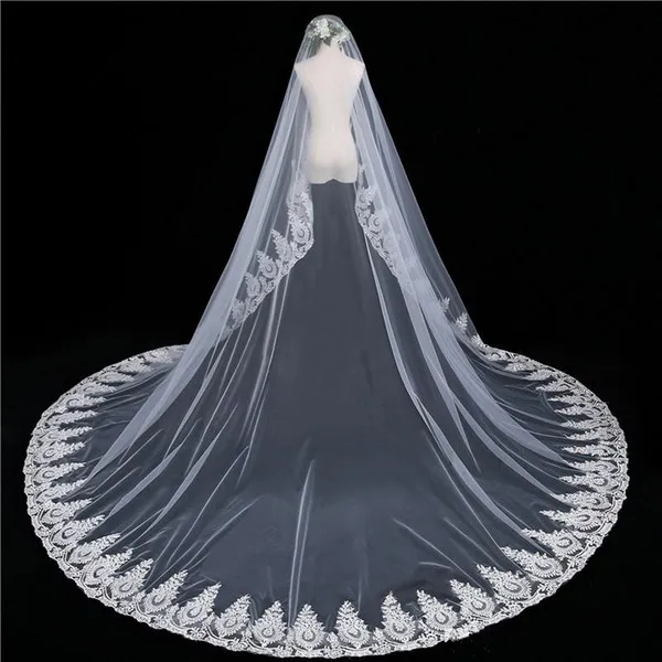 ZH1722Q Charming Bridal Veils Cathedral Length lace Applique With Combs Bride Wedding Veils Hair Accessories