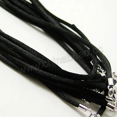 
Hot sell new model necklace, 1.5mm black Satin cord fashion necklace with sterling silver spring ring Hot sell new model necklace, 1.5mm brown Satin cord fashion necklace with sterling silver spring ring