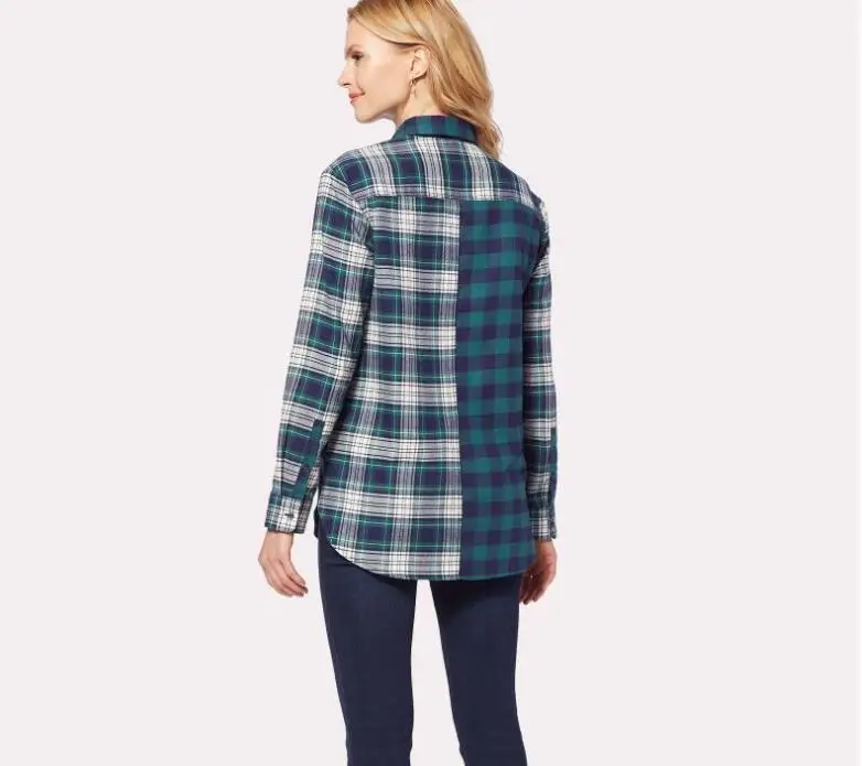Wholesale Newly Factory Manufacturer Women Plaid Shirts Two Tone Color Flannel Shirt Shirt / Blouse for Women Custom Designs