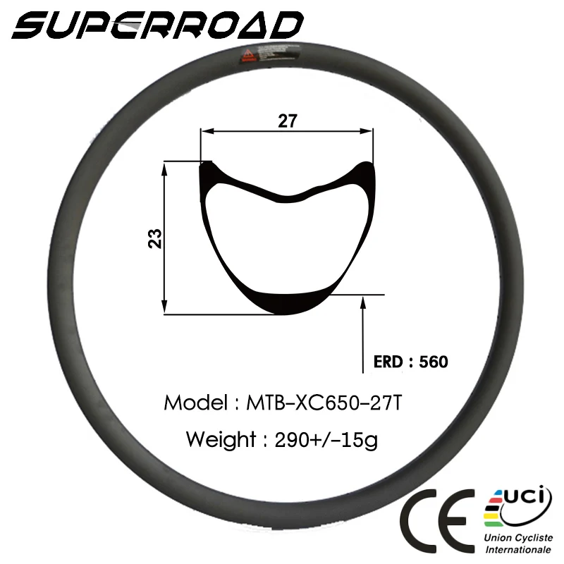 
Light Weight XC 650B 27mm Wide Tubular Mountain Bike Rims 28H 32H 27.5er Mtb Carbon Bicycle Wheel Rim 