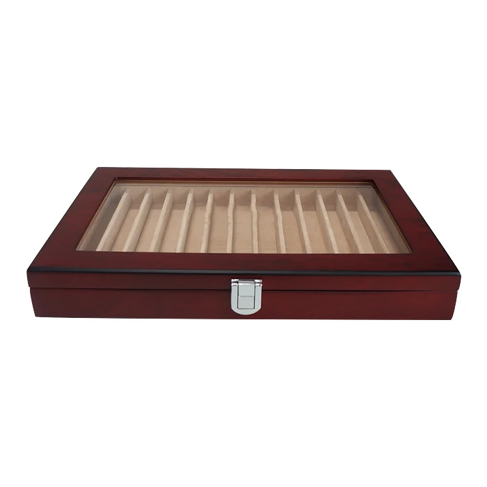 High end woodgrained wooden pen case suede interior ballpoint pen packaging wooden box for cigarette storage with acrylic window