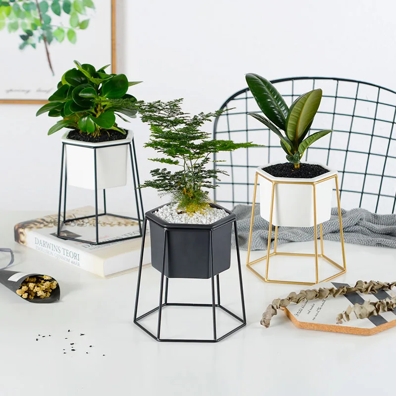 
APHACATOP Set of 3 Living Room Modern Decorative Desktop Ceramic Plant Flower Pot Planter with Frame PLANT POTS 