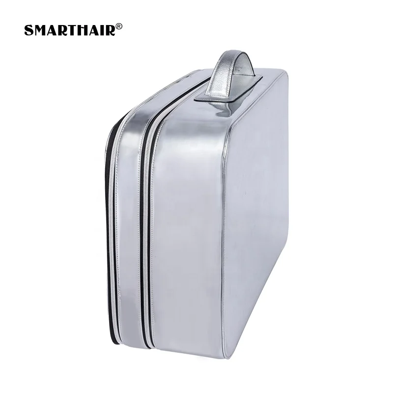 
Organizer Silver Glitter Travel Luggage With Customized Logo Cosmetic 2 Layer Premium Hanging Square Makeup Bag Private Label 