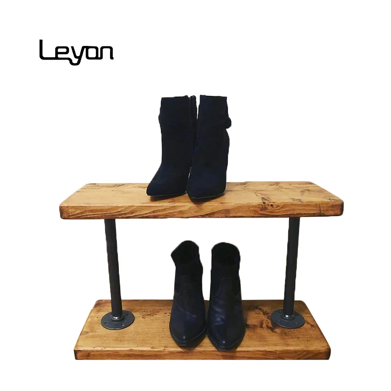 black malleable iron threaded 4 hole flange pipe fitting wooden shelves home decoration