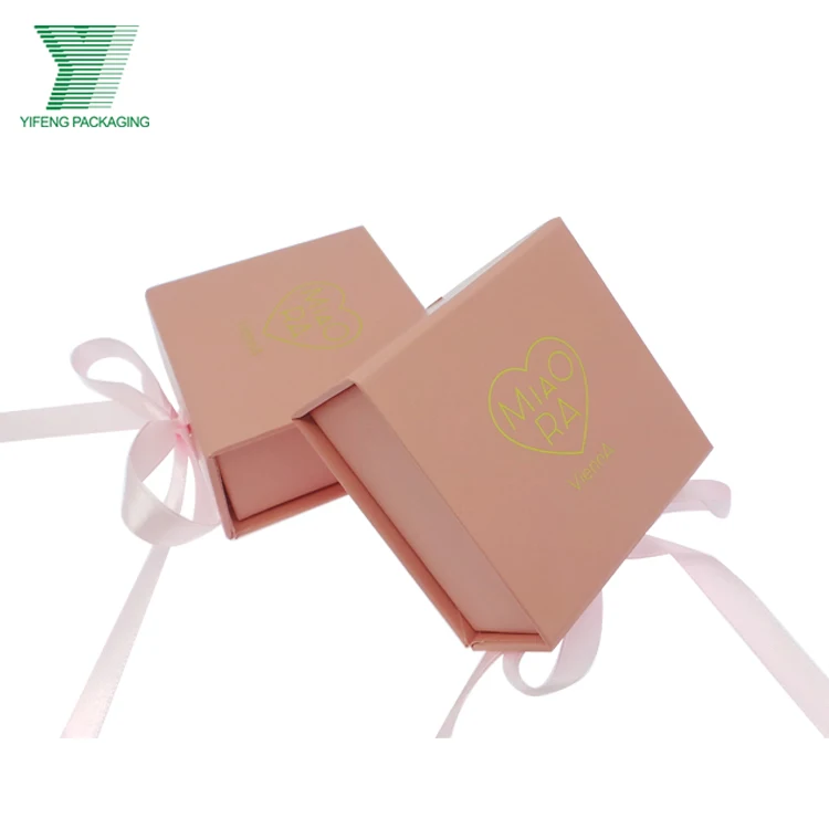 Luxury Custom Logo pink cardboard paper box ribbon Foldable Magnet Book Shape Paper Necklace Jewelry Box Packaging