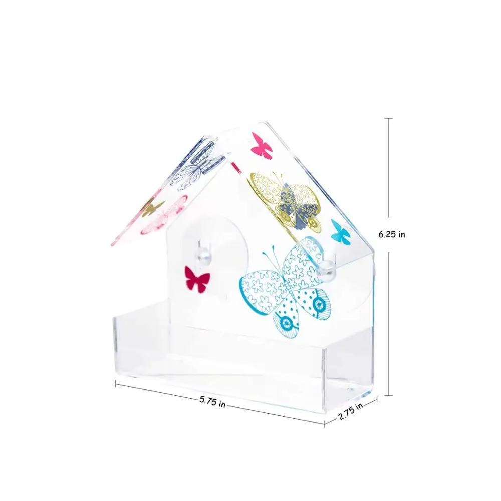 Кормушка для птиц на окно водонепроницаемая уличная садовая домашних животных с беличкой акриловая в форме бабочки