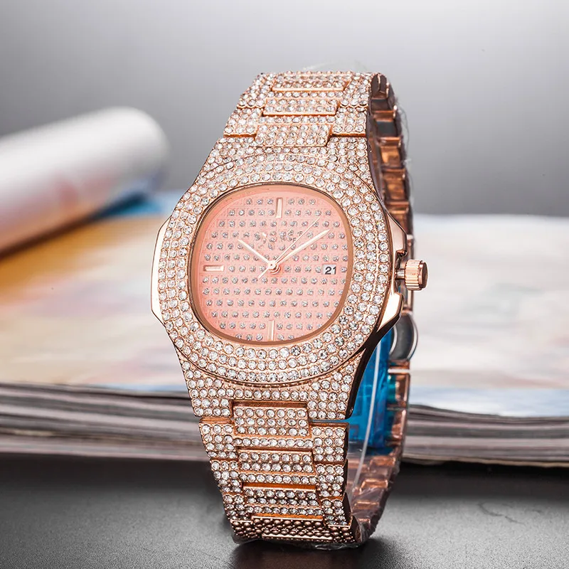 
Custom LOGO Wholesale Mens Luxury Dress Watch Diamonds Wristwatch Geneva Watch 