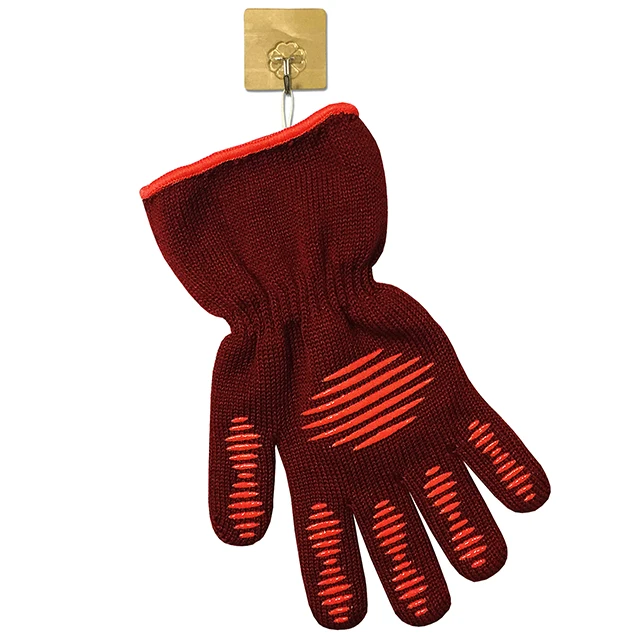 Anticut Heat Resistant BBQ Kitchen Oven Mitts Aramid Fiber Cotton Food grade Silicone Dotted Anti Slip Gloves