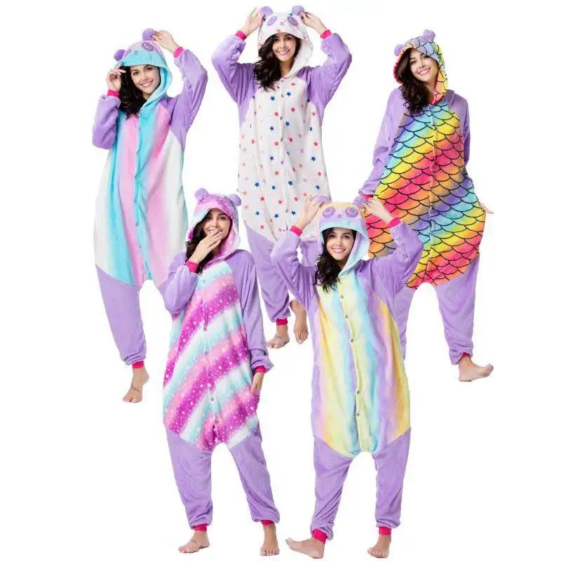 
wholesale adult women pajamas custom uniocrn onesie pajamas flannel adult onesie pyjamas 