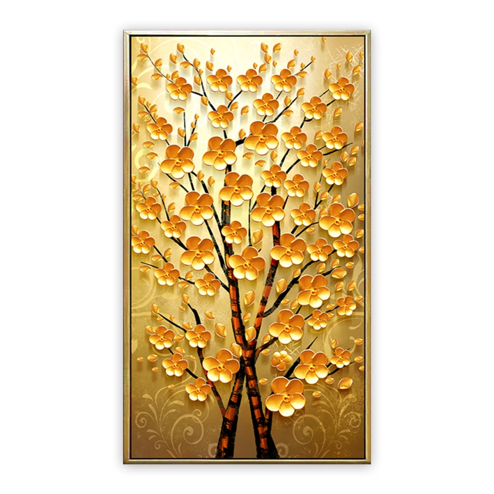 Лидер продаж, декоративное искусство, денежное дерево, золотой цветок, Картина на холсте