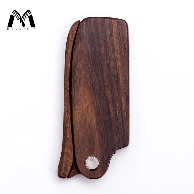 Professional Wholesale Custom Logo Durable Foldable Wood Beard Straightening Brush