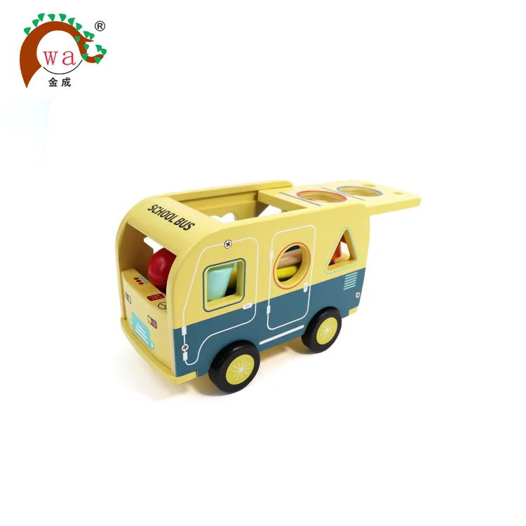 2019 New arrival children wooden toy school bus for preschool kids