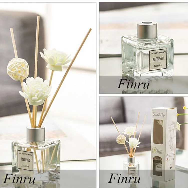 Glass Bottle With Rattan Sticks Fragrance Flower Decor Scented Ceramic Reed Diffuser