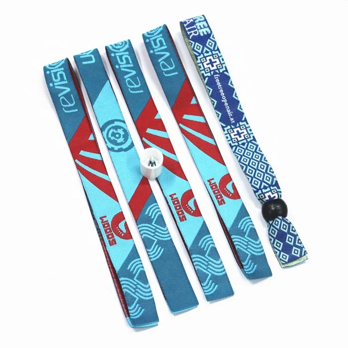 Custom promotional fabric bracelet woven ribbon fabric wristband with plastic sliding lock