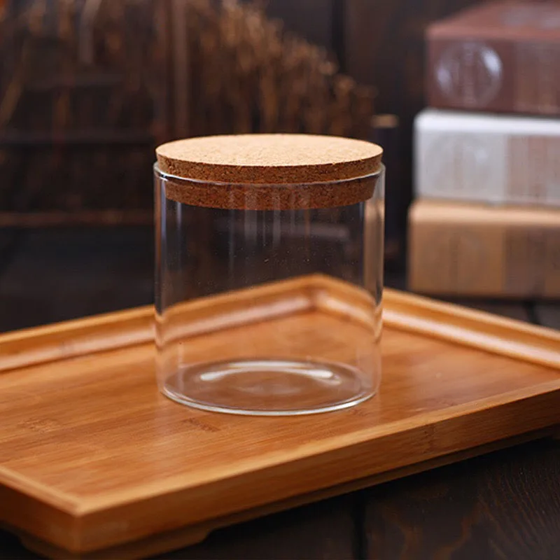 Stackable glass canisters set food storage jar containers with airtight seal cork lid