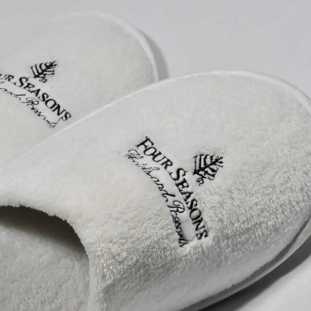
five star white hotel slippers for four season with poly velvet terry waffle material 