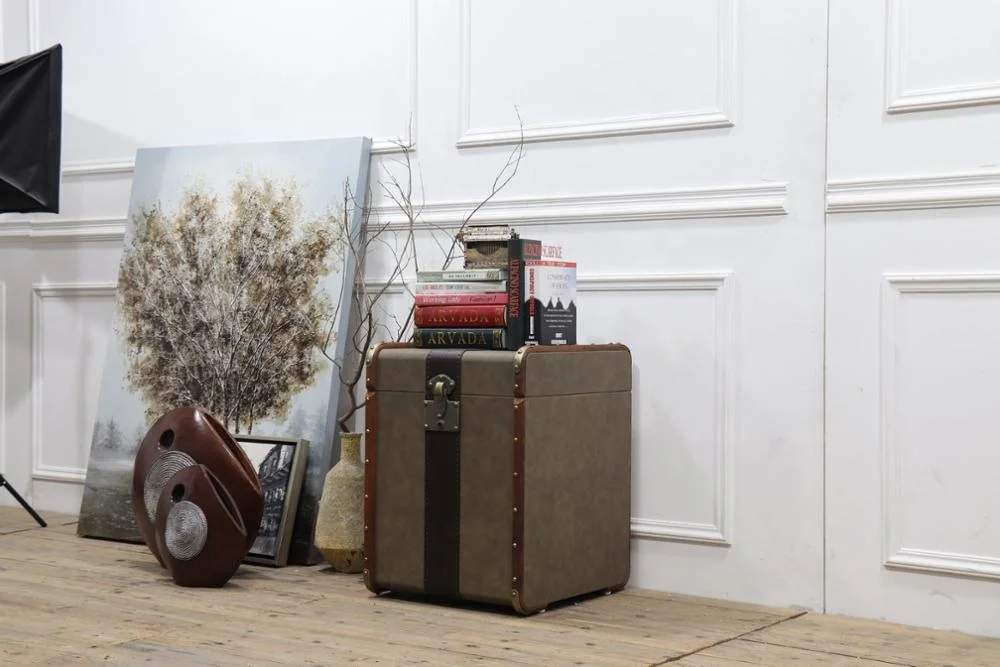 vintage PU exterior aviator range side table with wooden trimed