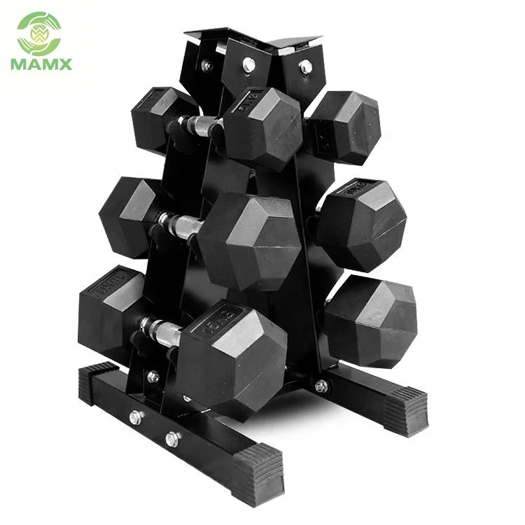 Gym fitness equipment weight lifting hex rubber dumbbell set for sale