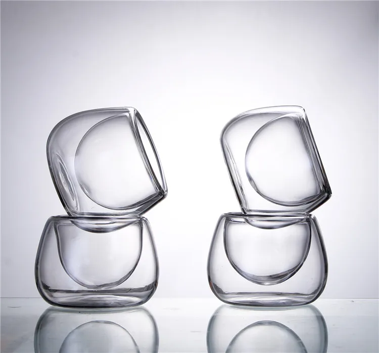 heat resistant double wall glass teacup, round small tea mug 50ml
