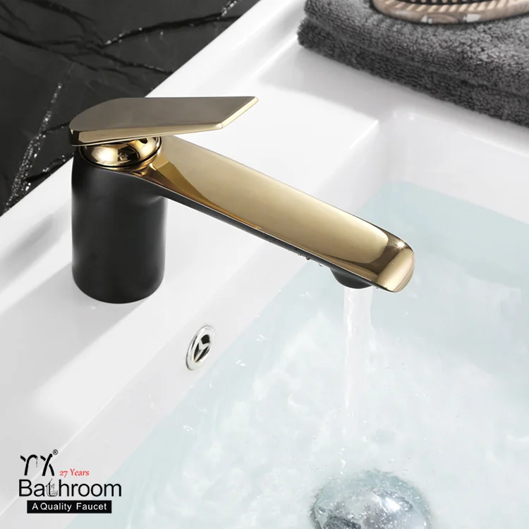 
Fashion long spout salon luxury black gold basin faucet manufacturer taps china 