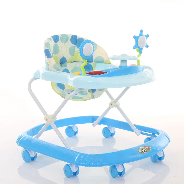 
China cheap 8 free big rubber wheels baby walker with music / Height three-gear adjustment baby walker with fabric seat 