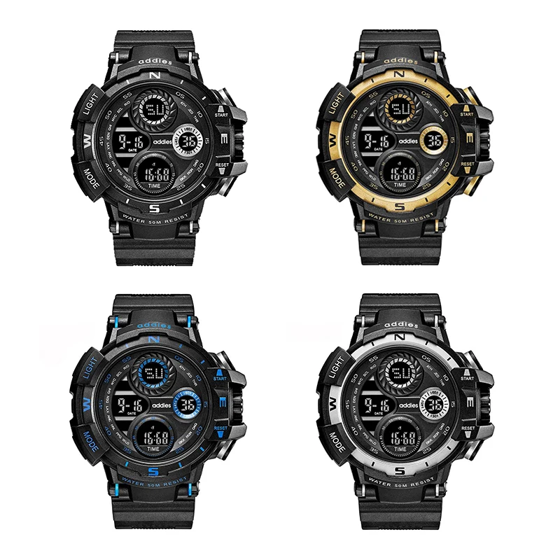 Addies 50M Waterproof LED Alarm Backlight Super Cool Watch Men Digital Sports Military Watch