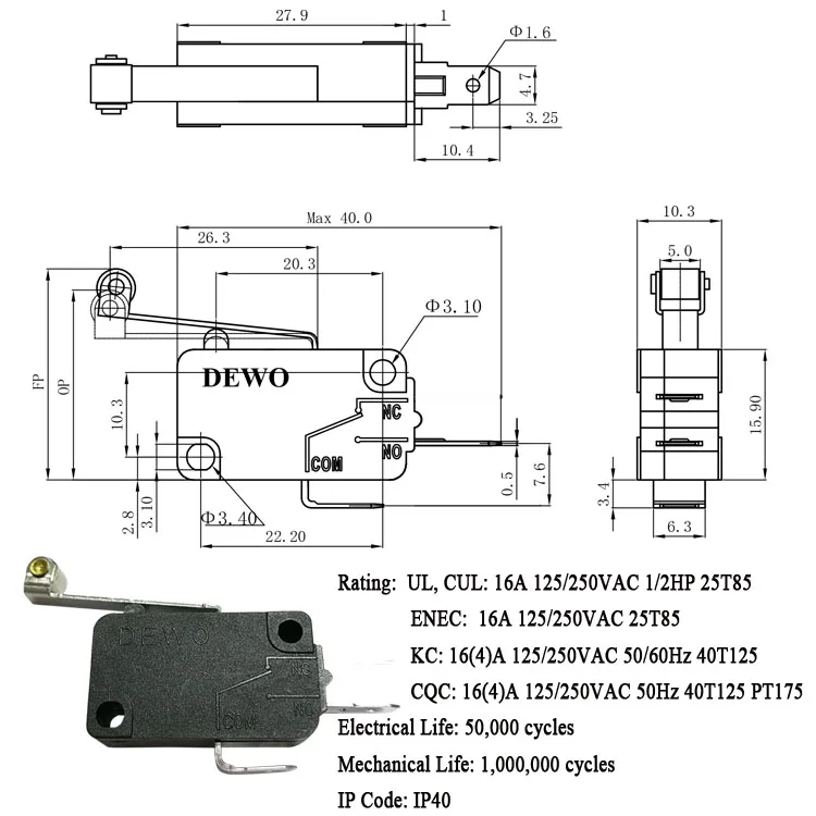 Electrical components 2 pins slide door micro switch for massor